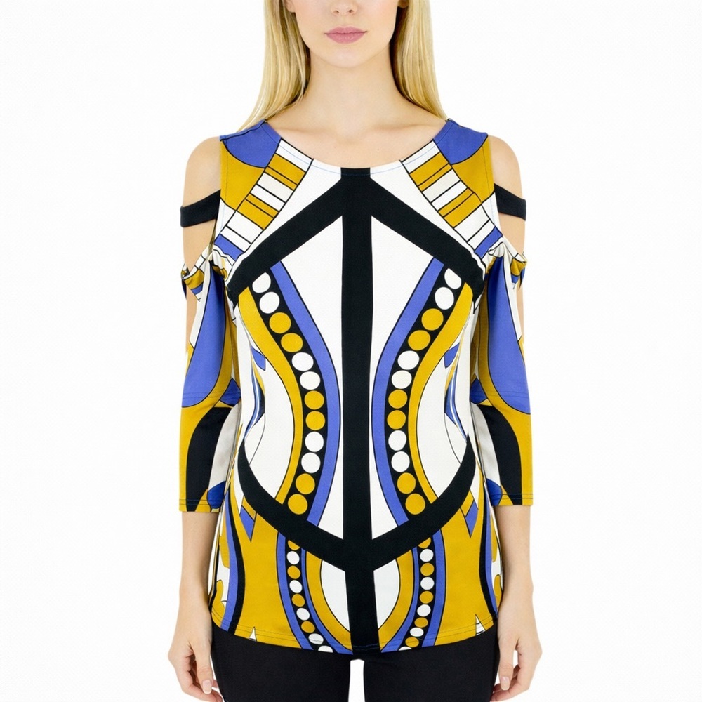 Eva Varro Multi color Abstract print Top Strappy 3/4 Slvs Art to Wear size S